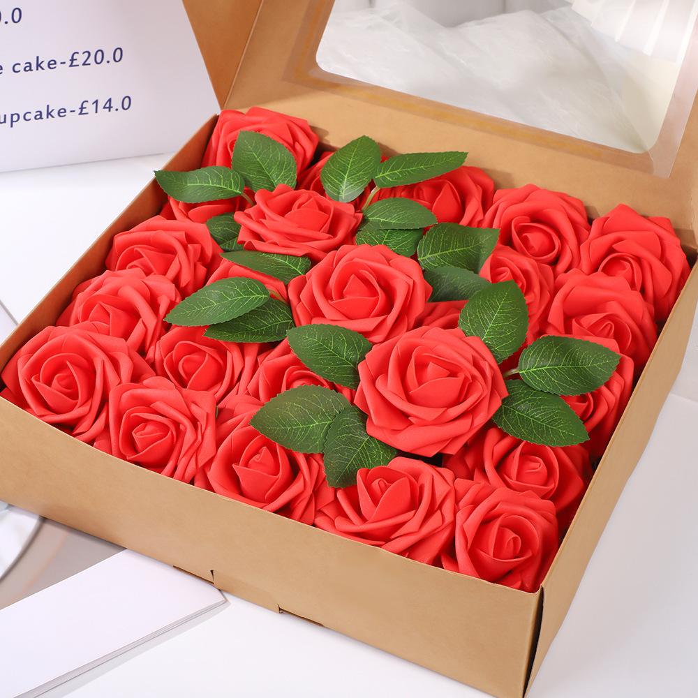 8cm Foam Rose Artificial Flower with Stem for Weddings and Valentine's Day