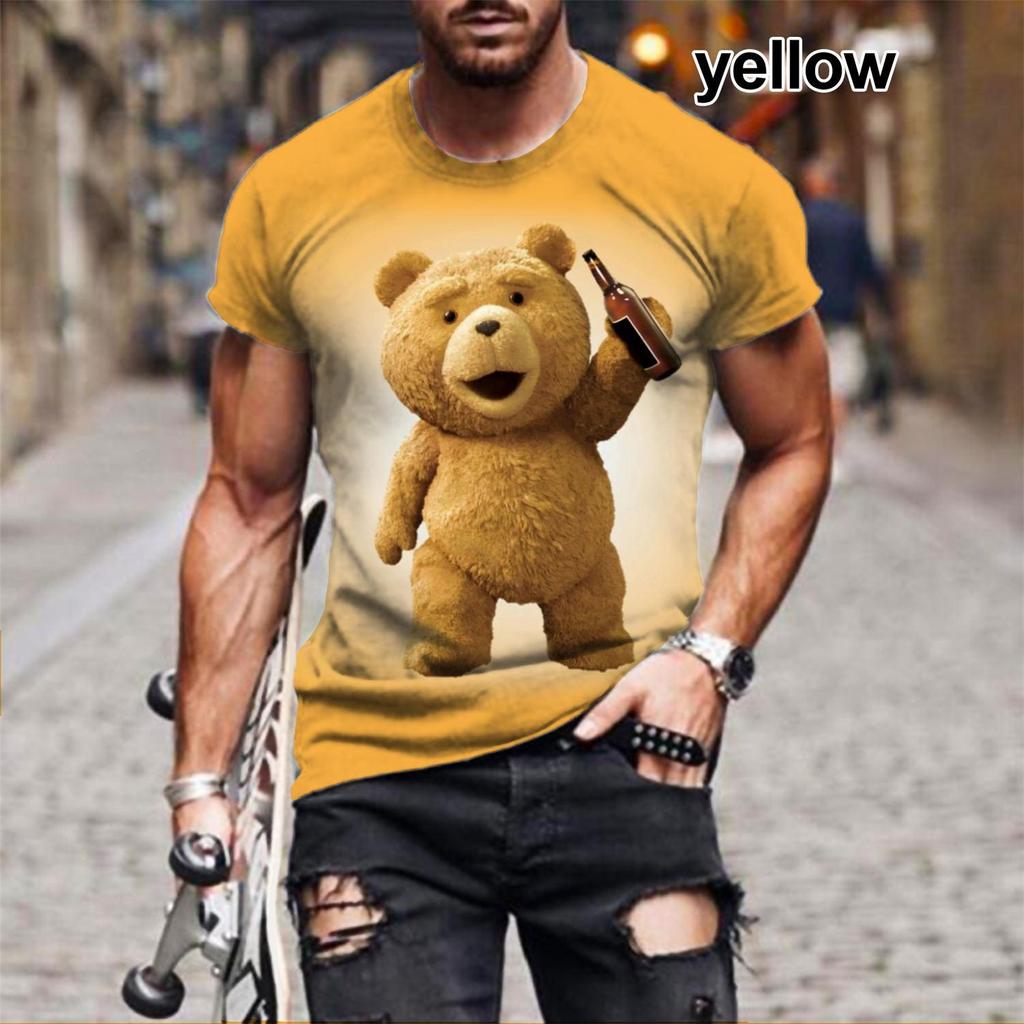 Ashion Gangster Bear Short Sleeve T Shirt Men's Women 3d Print T Shirt Cute Bear Slim T-Shirts
