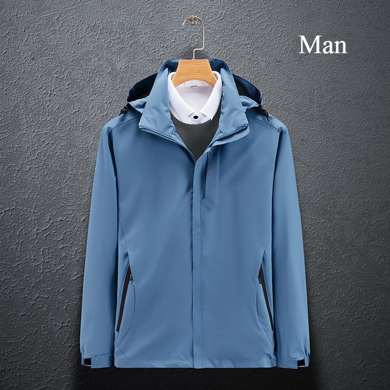 Solid Color Couple Hooded Jacket Unisex Waterproof Windbreaker Windproof Outdoor Hiking Jacket Coat for Spring Autumn