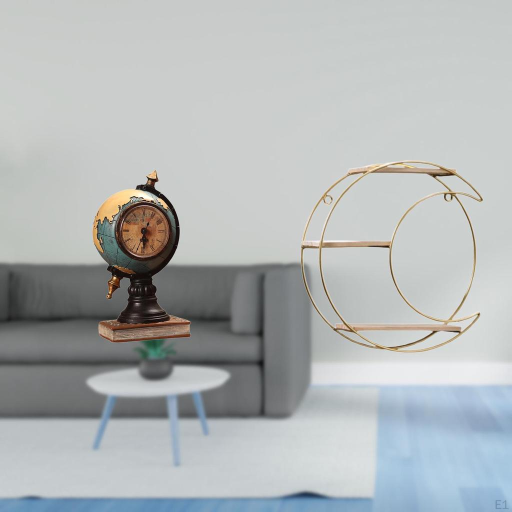 Art Clock Figurine with Multifunctional Metal Wall Shelf for Office Bedroom And Living Room
