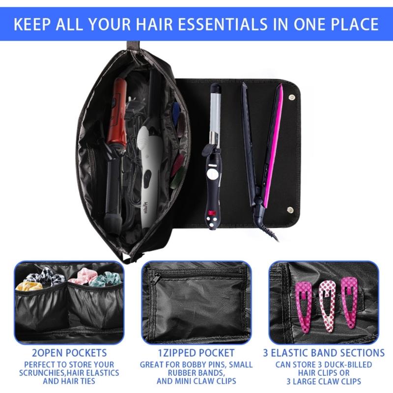 Portable Curling Iron Organizers Multiple Compartment Storage Bag Water Resistant Fabric For Travel Accessories