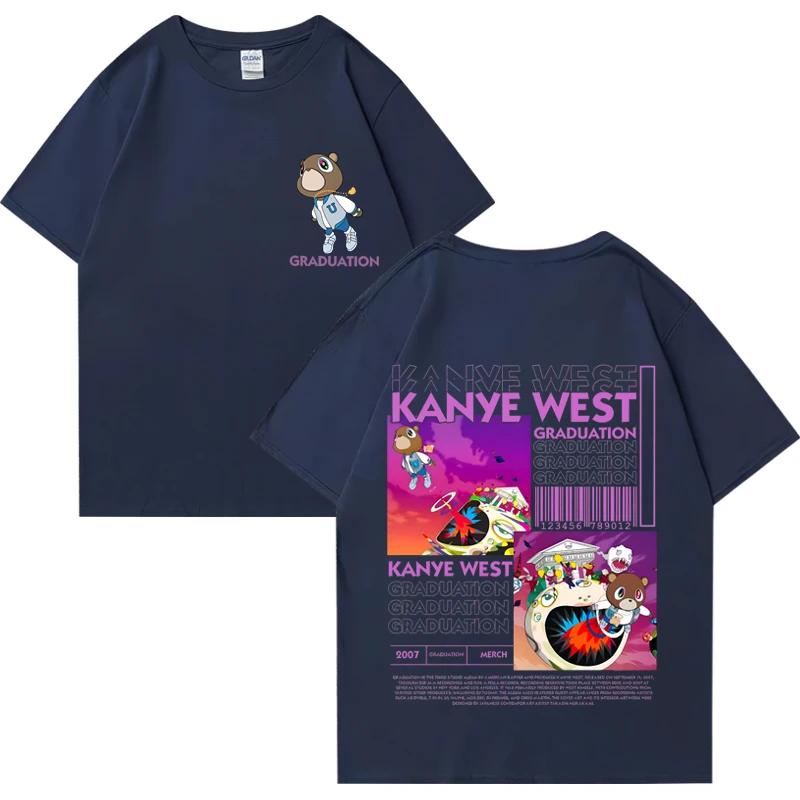 2025 Summer Kanye West Graduation Bear Doublesided Tshirt for Men Casual and Fashionable Hiphop Cool Top Short Sleeve