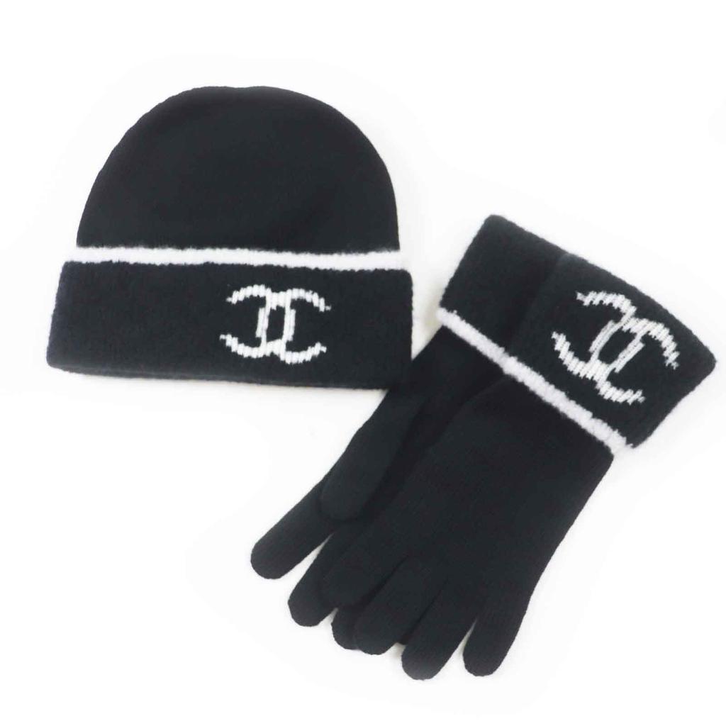 Pristine CHANEL gloves COCO Mark Bicolor Black White wool Women Used