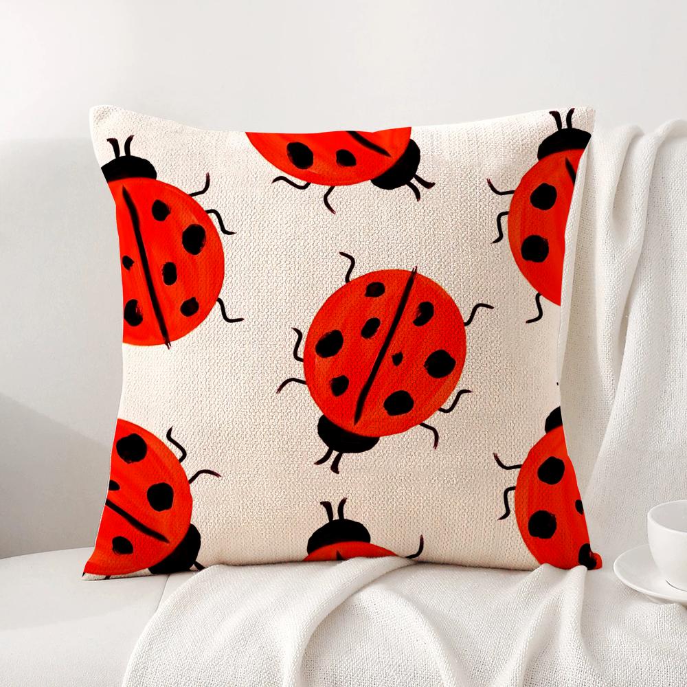 Cute Cartoon Ladybug Cushion Cover Natural Linen Organic Fabric DoubleSided Printing Sofa Home Decor Gift Pillow Cover