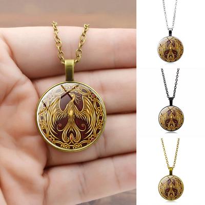 BLUELANS NECKLACE Wonderful Vintage Jewelry Necklace Chain Pattern Pendant Phoenix Cabochon Glass Women Present