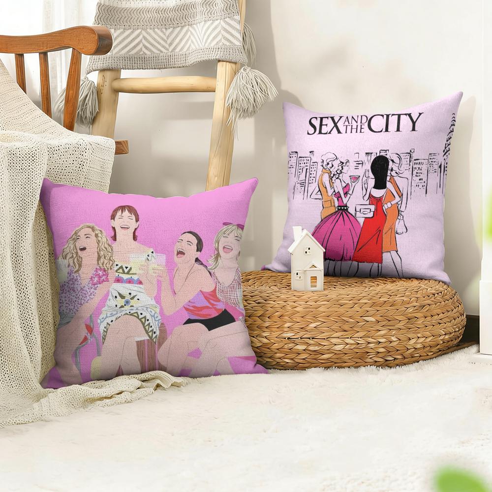 TV SSex and the City Cushion Cover Natural Linen Organic Fabric DoubleSided Printing Sofa Home Decor Gift Pillow Case