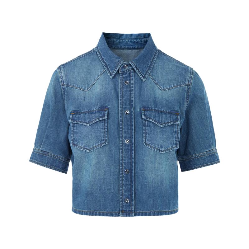 LANCY 25 Pure Cotton Workwear Denim Short-Sleeve Shirt S