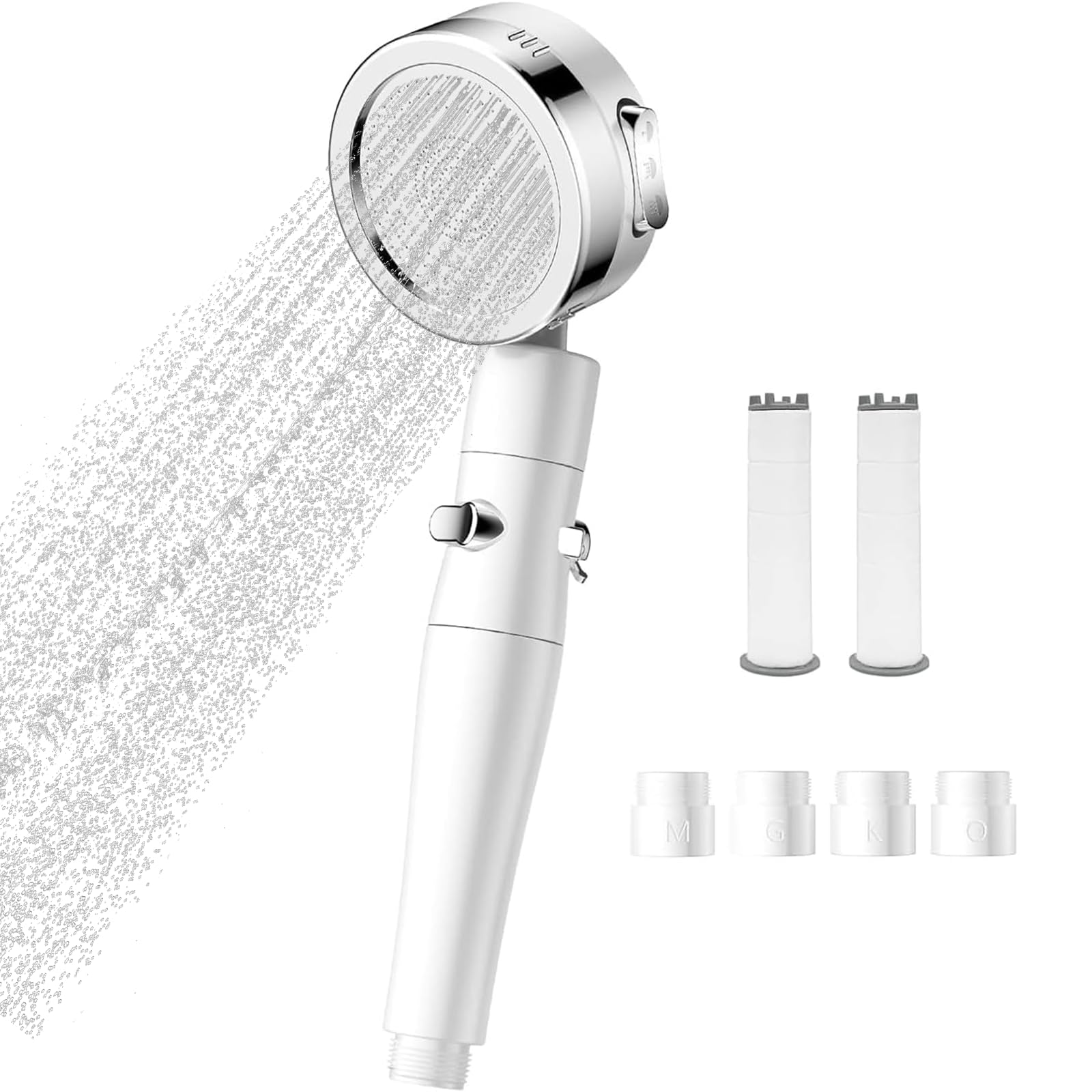 Shower head with purifying and dechlorinating 3 shower booster shower stop powerful water easy adjustable adapters included water-saving features, белый