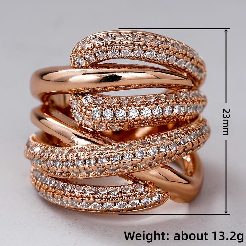 Huitan Brilliant Rose Gold Color Rings for Wedding Fashion Stylish Women Accessories Graceful Noble Multi-layer Party Jewelry
