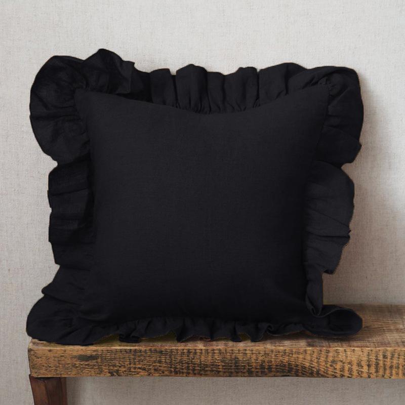 100% Linnen Kussenslopen met Ruches, Zachte en Comfortabele Kussenhoes, Woondecoratie Bankkussens, Woonkamer Bank Ornament 40X40CMx1PC zwart