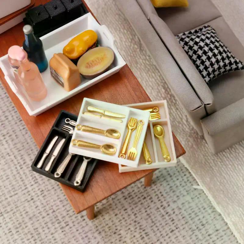 5 Pcs 1/12 Dollhouse Tableware Sundries Storage Tray Table Drawer Storage Case Dressing Desk Jewelry Stationery Organizer