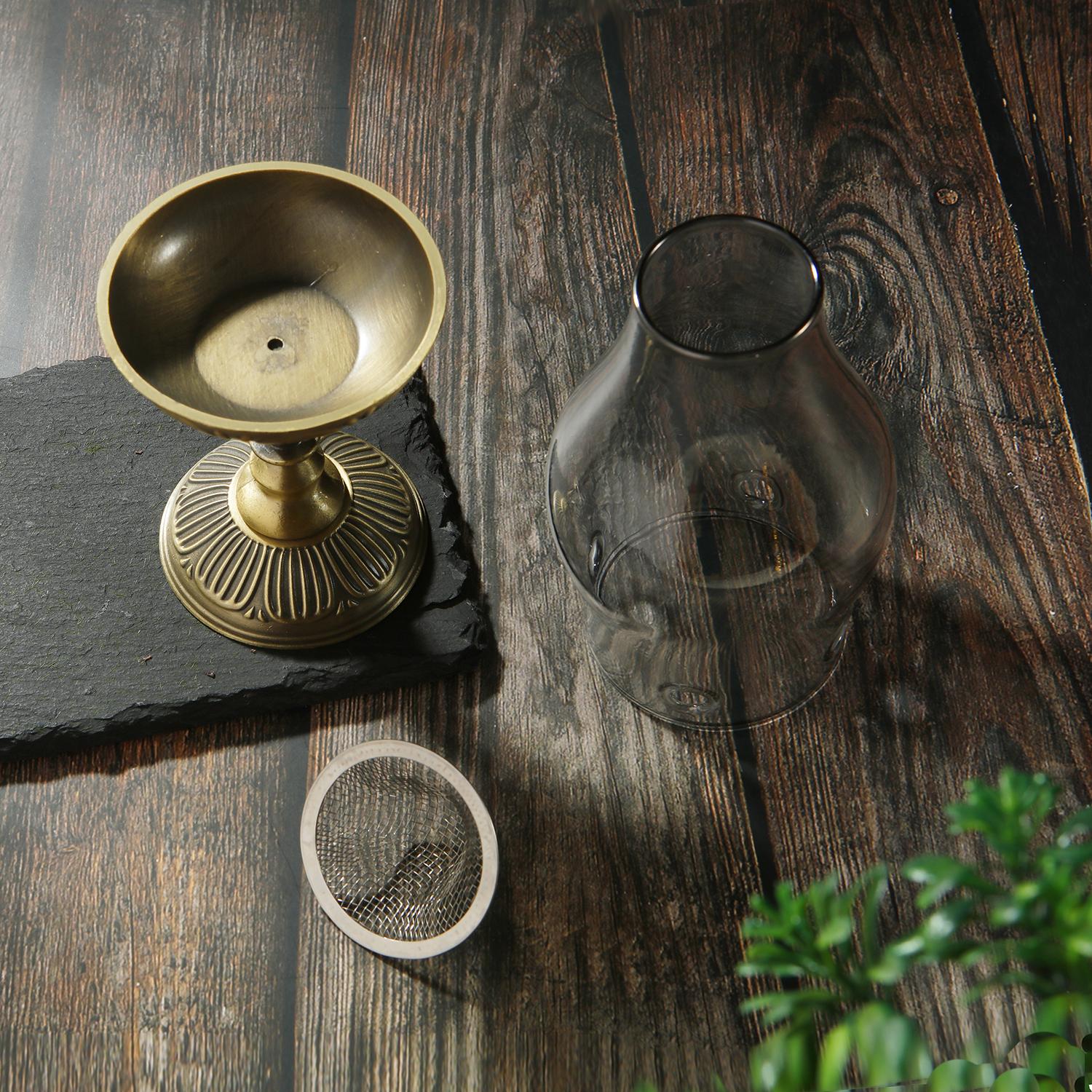 

Ретро стеклянный подсвечник для ароматерапии, нагревательный держатель с металлическим основанием, ароматерапия, курильница для йоги и СПА бронзовый