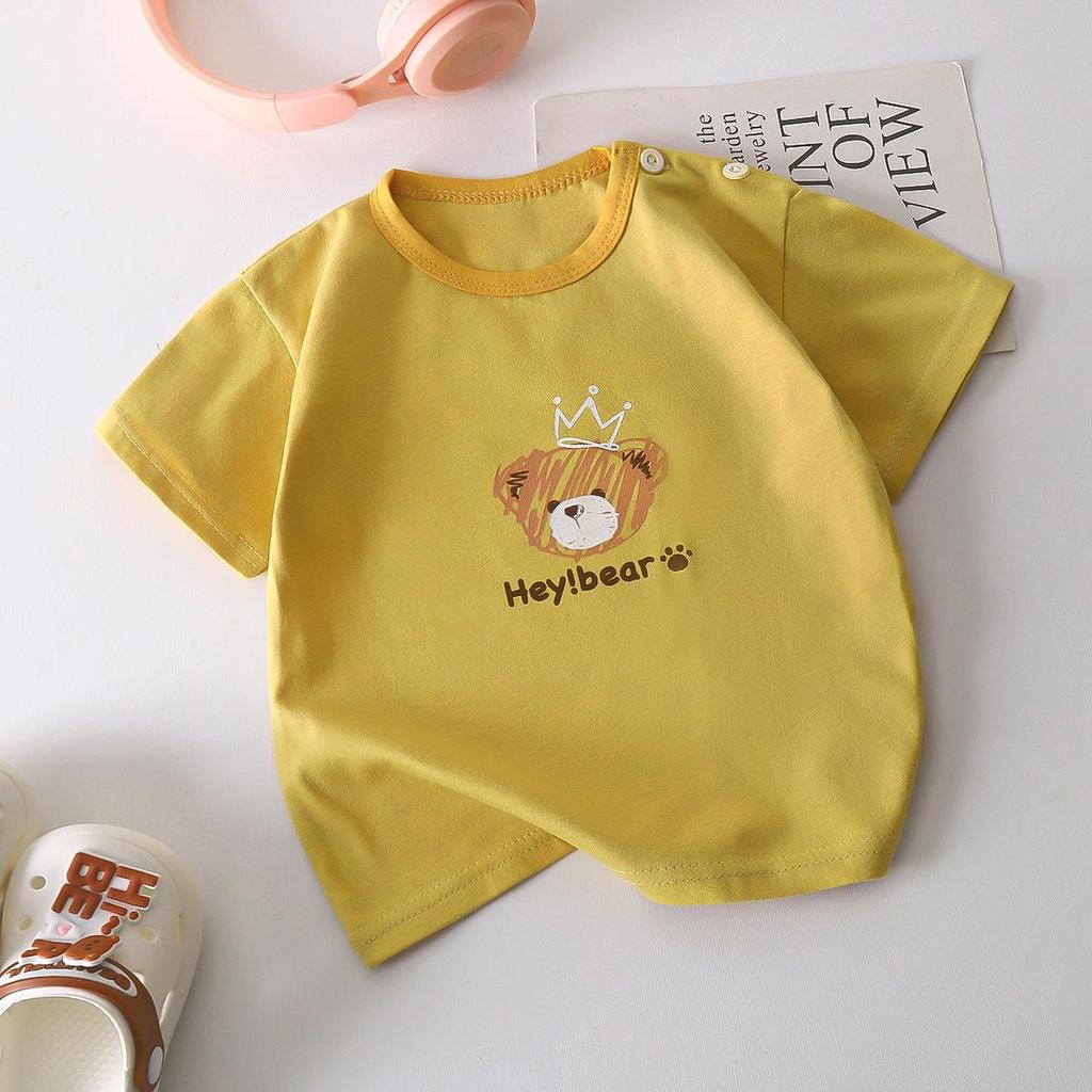 Letní trička s krátkým rukávem 2026 pro chlapce a dívky Miminko Jaro Kulatý výstřih Kreslený bavlněný top pro děti