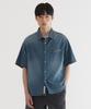 Washed Denim Half Shirt Blue