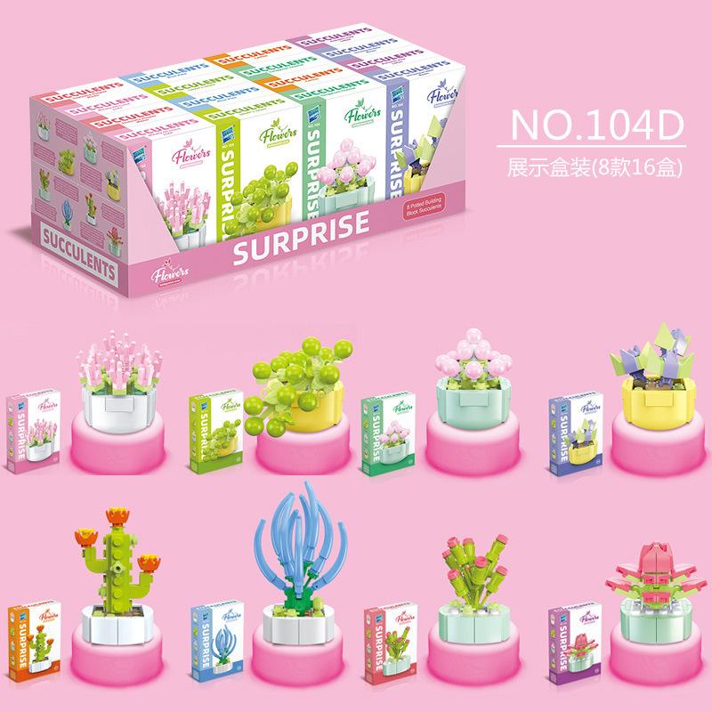Educational Small Particles Mosaic Building Block Flower Simulation Tang Yin Succulent Potted Plant Compatible With A High Building Block Model Toy