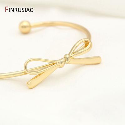 Trendy 14K Gold Plated Brass Bow Bracelet Bangle Accessories Simple Open Cuff Bangles For Women Girls Fashion Jewelry Party Gift