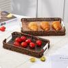 Woven Handheld Wicker Serving Tray Retro Style Plastic Rattan Storage Tray  Kitchen Storage