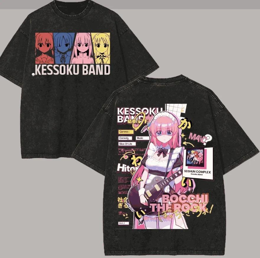 

Stylish Washed Black Bocchi the Rock! Kessoku Band Anime Casual Cotton Short-Sleeve T-Shirt L