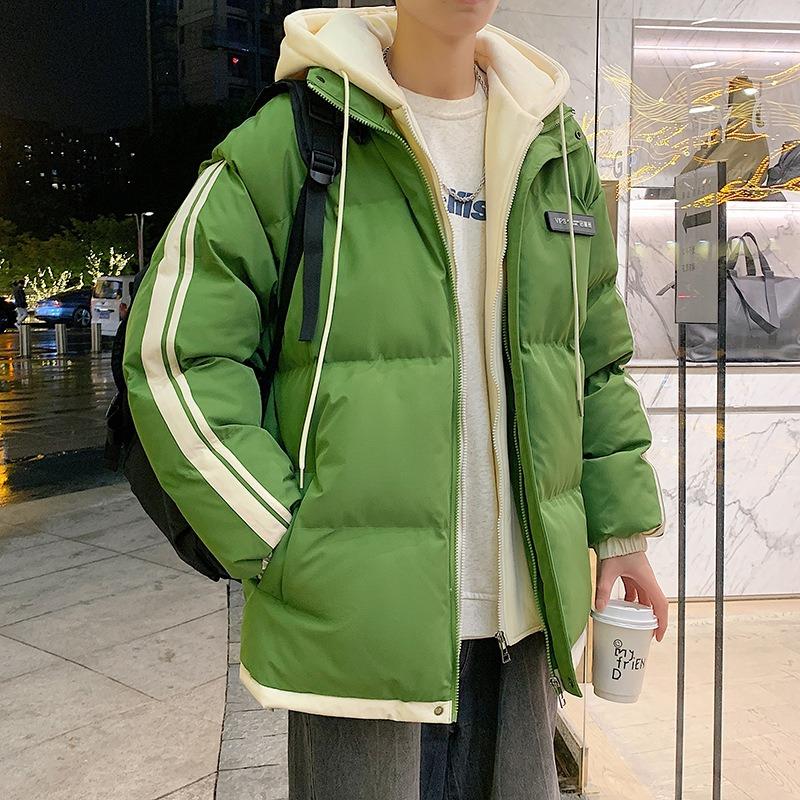 

Color Matching Stripes Youth Autumn and Winter New Winter Coat Trendy Brand Hooded Couple Versatile Casual Men M зелёный