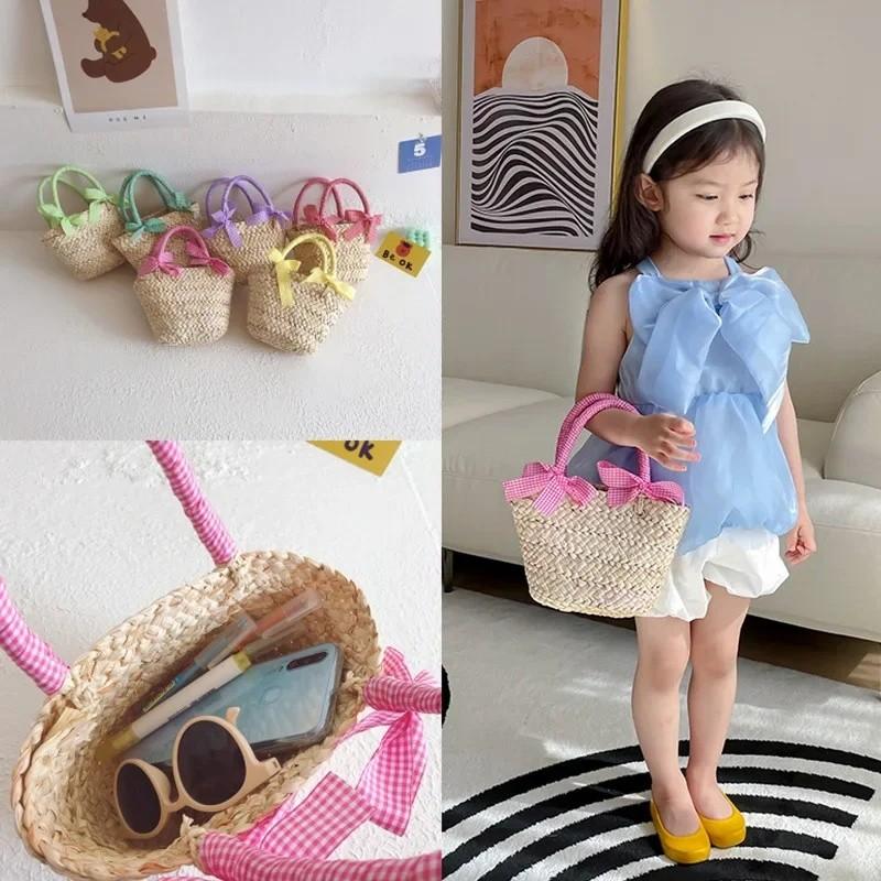 Kids Grass Weave Handheld Bag With Breathable Design For Toddler Travel And Daily Use