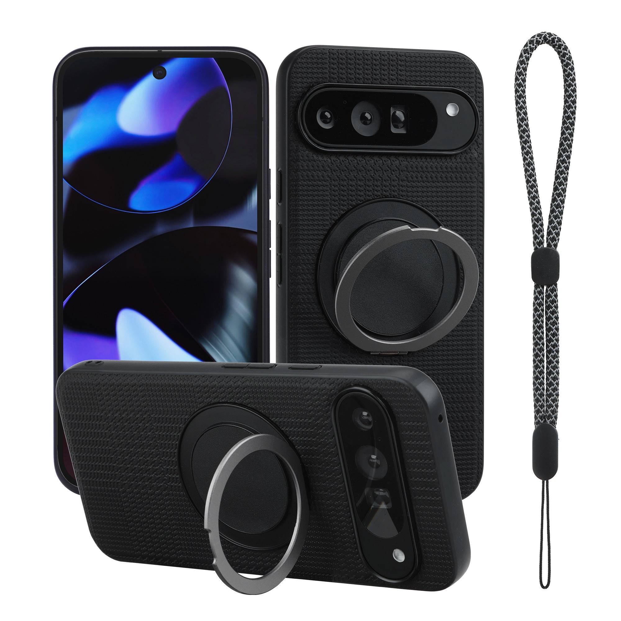 

Серія VILI D-THS для Google Pixel 9 Pro XL Магнітний чохол Кільце-підставка PC TPU Задня кришка телефону зі шнурком Black