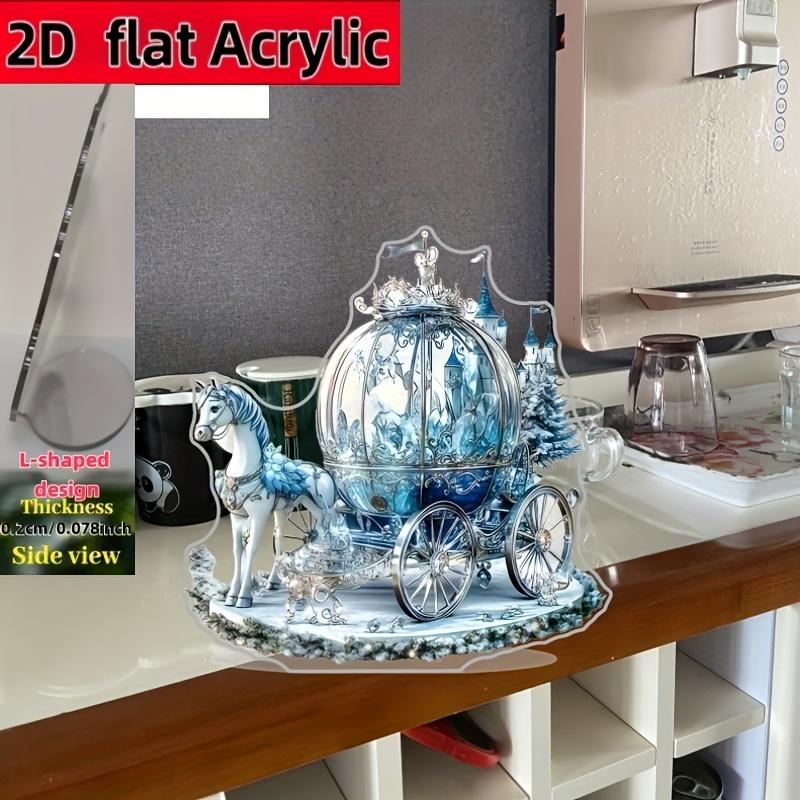 2D Plochá Romantická Vintage Kočár Akrylová Stolní Dekorace, Kůň, Květinový, Vhodné pro Dekoraci Stěny, Verandu, Místnosti, Vily, Domácí Akcenty, Chodby,