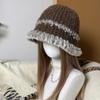 Korean Style Striped Knit Bucket Hat Women Winter Warm Color Matching Fashionable Travel Hat