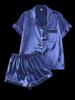 European Summer Ice Silk Pajama Set: Casual, Solid Color, Short Sleeve & Shorts, Breathable Comfort.