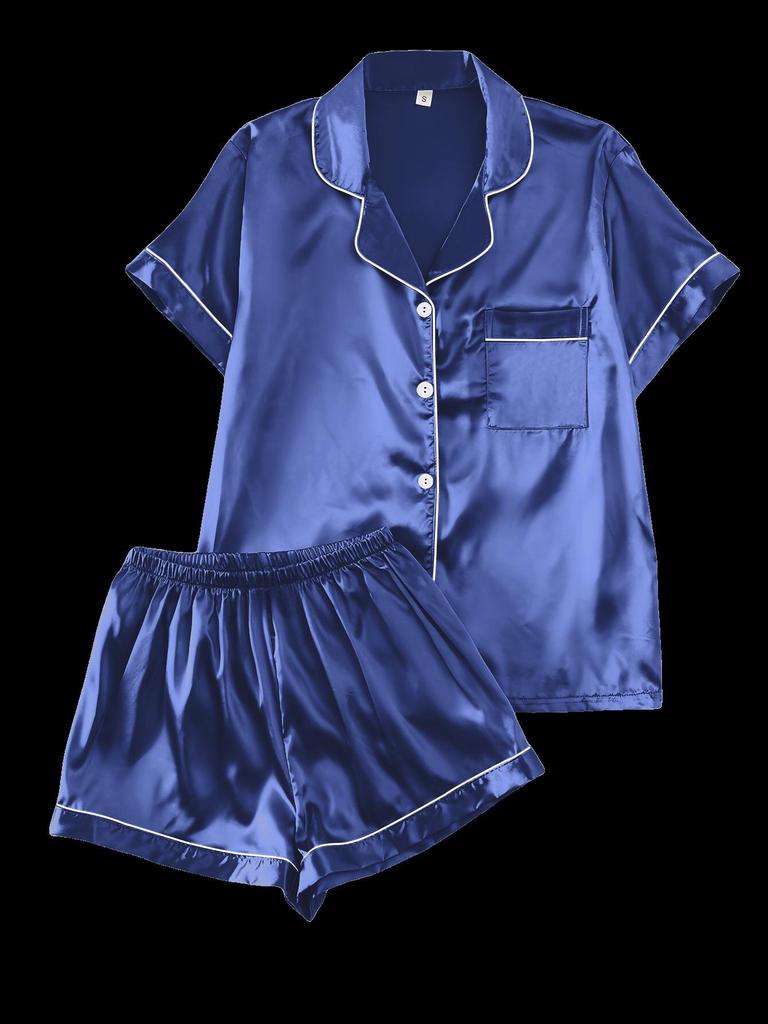 European Summer Ice Silk Pajama Set: Casual, Solid Color, Short Sleeve & Shorts, Breathable Comfort.