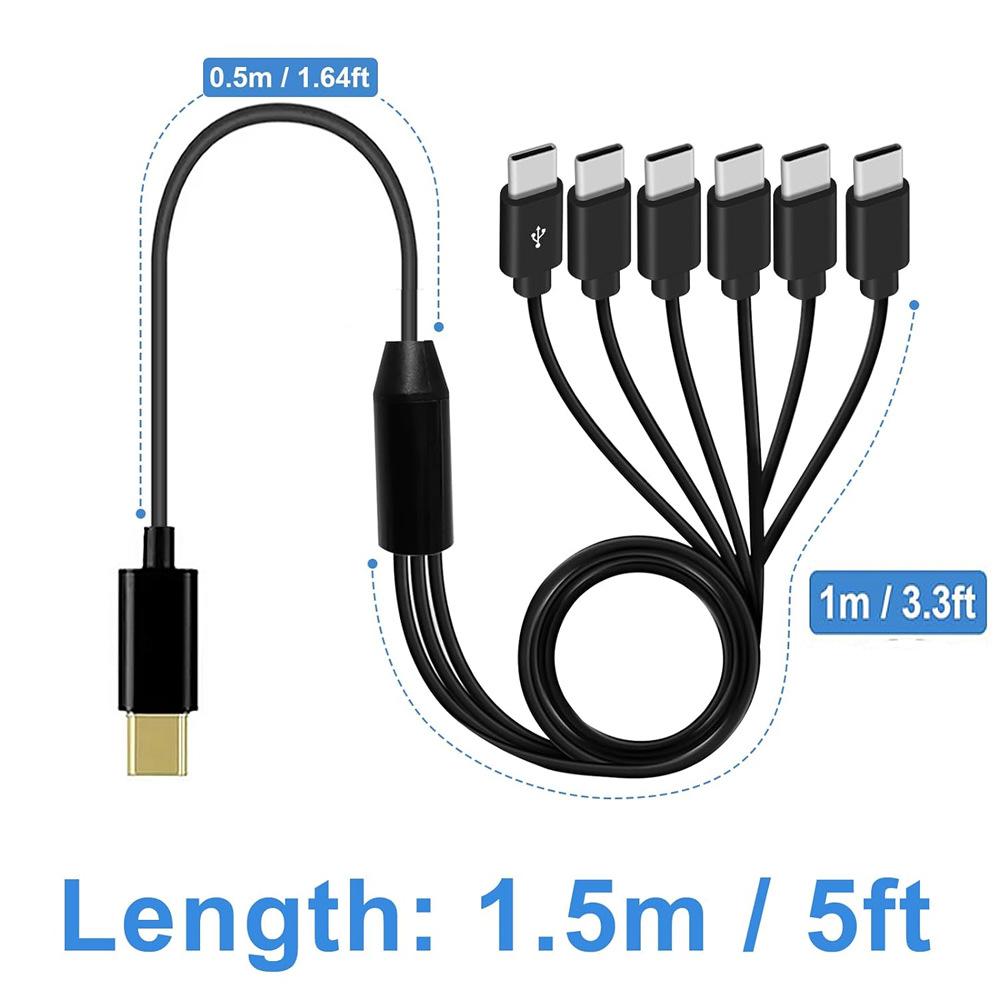 Type C to USB C Cable Splitter 1 in 6 out USB C Extension Adapter Wire Phone Tablet Gamepad for Switch Charging Plug Cord