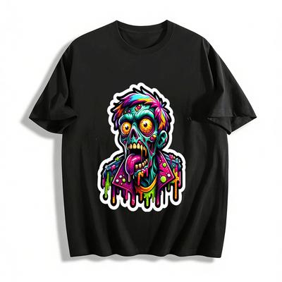 Neon Zombie Print Cool Street Style Casual Short Sleeve Top Pure Cotton T-shirt