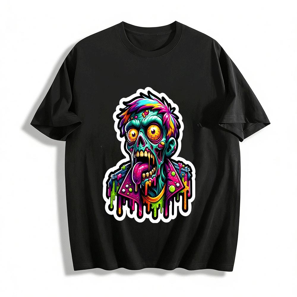 Neon Zombie Print Cool Street Style Casual Short Sleeve Top Pure cotton T-shirt XXS