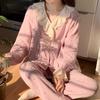 Ladies' Cartoon Pajama Set: Cotton Gauze, Long Sleeve & Pants, Thin Cardigan, Spring/Autumn Style.