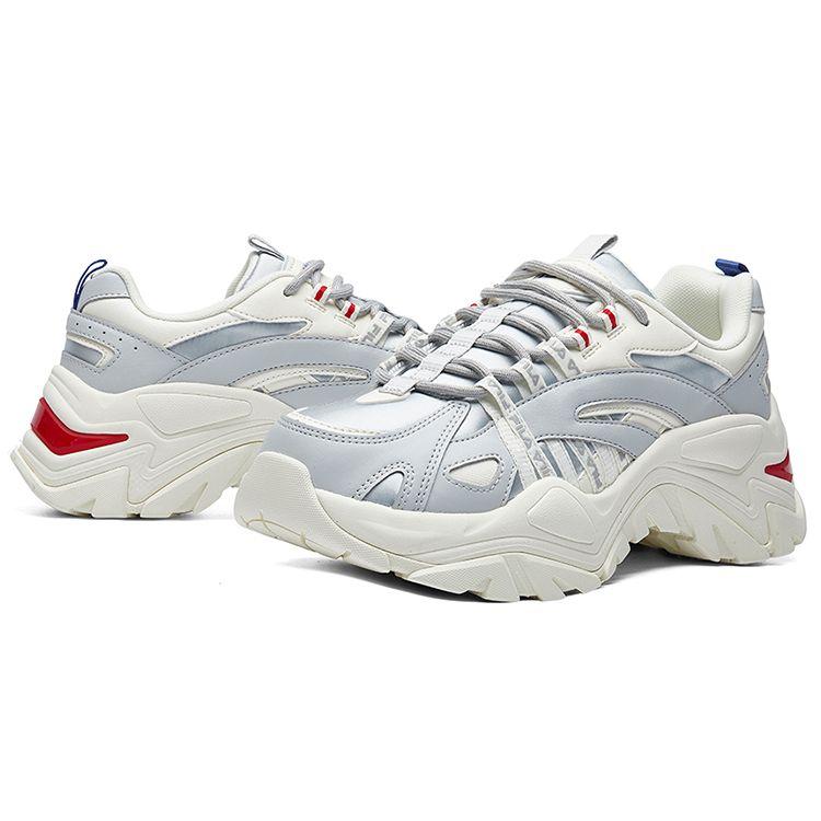 Fila Fisherman Round Toe Lace-Up Low-Top Dad Shoes Women Sneaker Gray White Red F12W044115FGS