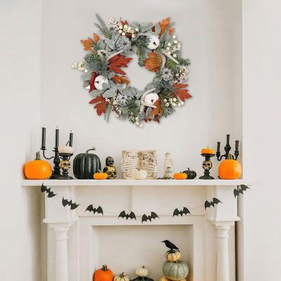 Autumn Wreath Faux White Pumpkin Maple Leaf Pine Cone Berry Wreath Handmade Farmhouse Wreath Fall Decoration for Home Thanksgiving Harvest Outdoor