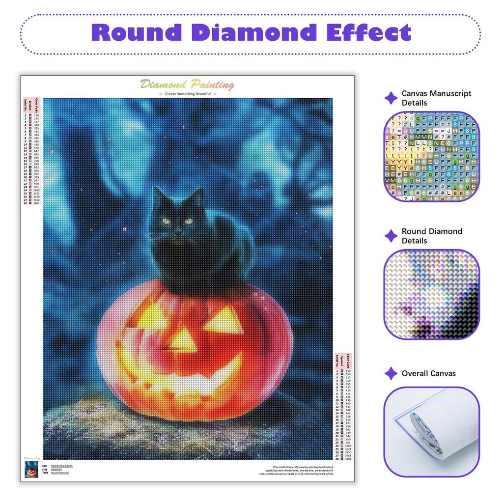 5D diamantmaleri Black Cat Pumpkin Diamond Brodery Halloween Mosaic Rhinestone Kit Gift 30x40cm/12x16inch