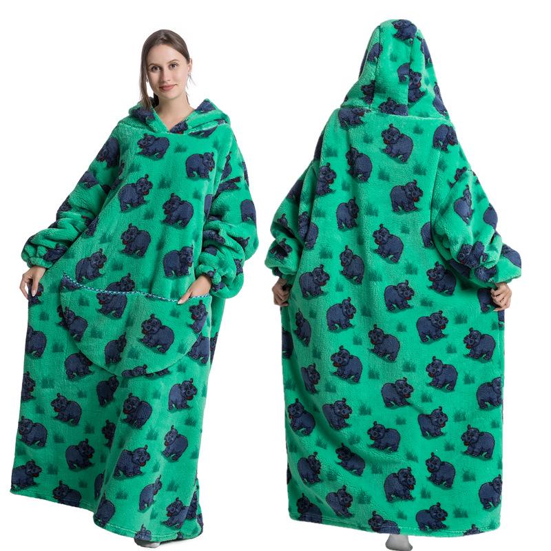 Robe à capuche en polaire chaude d'hiver pour femmes, couverture surdimensionnée de 140cm avec manches, sweat-shirt chaud en polaire, couverture de télévision géante Women Hoody Robe