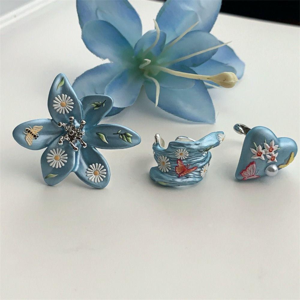 Open Ring Enamel Flower Ring Daisy Irregular Enamel Ring Personality Heart Ring  Gift