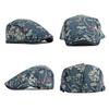 Retro Lady Denim Newsboy Cap Floral Print Beret Flat Hat Ethnic Cabbie Baker Boy