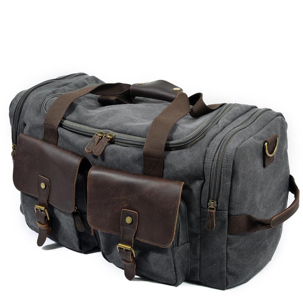 Borsa da Viaggio da Uomo in Tela e Pelle Crazy Horse - Grande Capacità Borsa da Viaggio con Cerniera Retrò