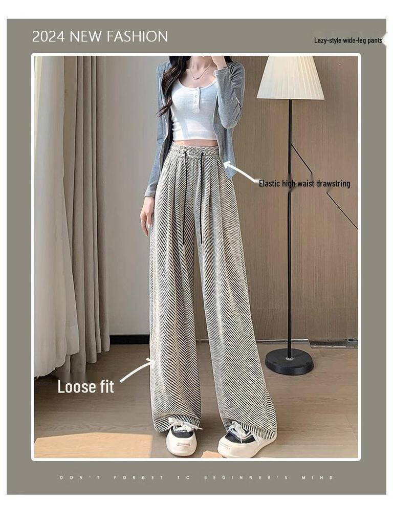 Sommerhose für kleine Frauen mit hohem Bund, Streifen und weitem Bein