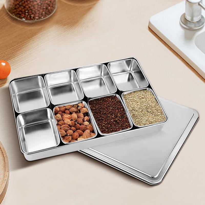 Multi Grid Seasoning Box Multi-Compartment Condiment Stainless Steel Box Rectangle Seasoning Box With Lid Holder Tray Divided