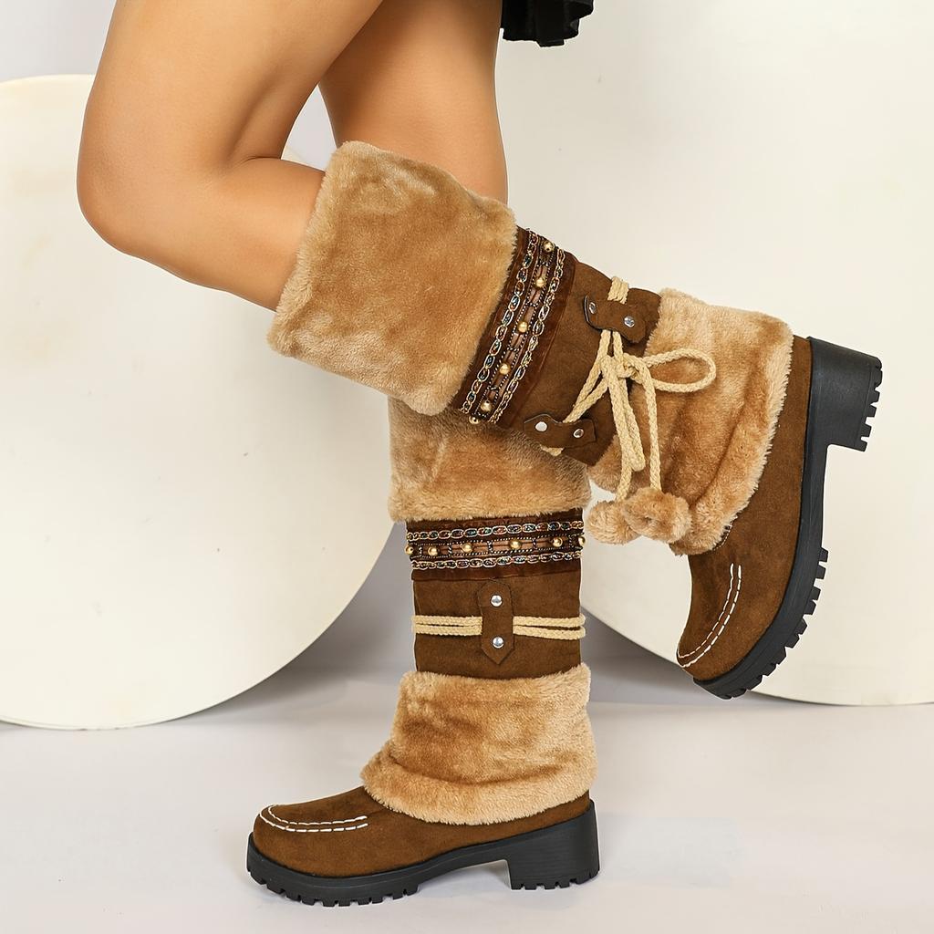 Damen Winter Pelzige Rutschfeste Plateau-Sneaker/Stiefel - Dicke Plateau-Höhenerhöhung