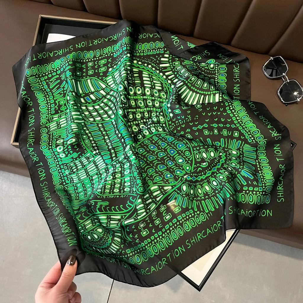 Plaid Silk Square Scarf Women Satin Shawl Wrap Hijab Female Hair Band Wrist Luxury Headkerchief 70*70cm Echarpe  Bandana