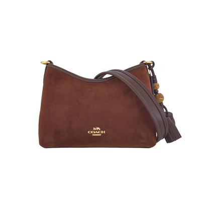 Sac de Mahjong à Franges Décoré Texture Daim Laurel 19 Sac Bandoulière Sac à Bandoulière en Cuir Petits Sacs pour Femmes Marron Or CCF14-IMYEF