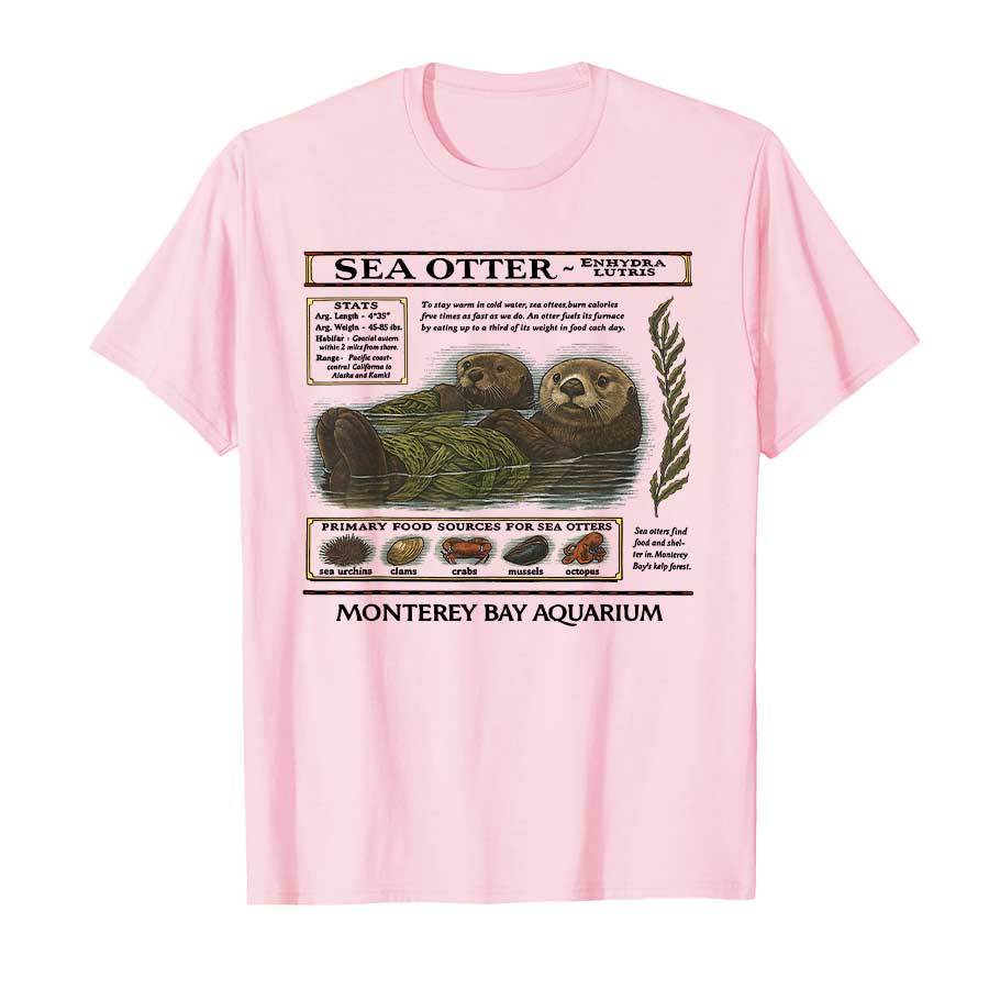 Monterey Bay Aquarium Sea Otter T-shirt For Men 100% Cotton T Shirts Short Sleeve Tops P527