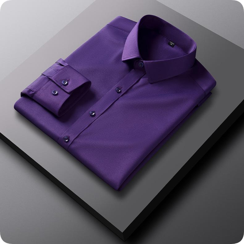 Pánské košile, Jednobarevné, Čtyřsměrně strečové košile, Nežehlivé, Slim-fit Jarní a podzimní s dlouhým rukávem, Košile bez kapes, Dlouhý rukáv
