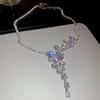 Silver Needle Zircon Butterfly Tassel Earrings & Necklace Set - Elegant Fashion Clavicle Chain for Weddings
