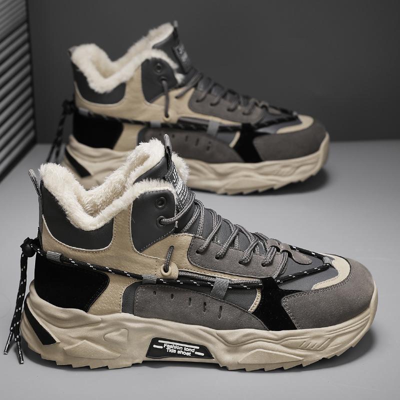 Outdoor Rutschfeste Verschleißfeste Sneaker Modetrend Sportschuhe Für Herren Winter High-Top Kurzes Plüschdesign Warme Freizeitschuhe