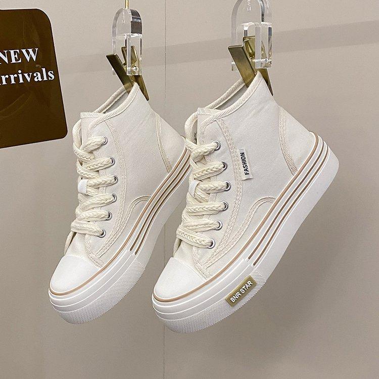 22 nieuwe INS trendy schoenen canvas dikke zool verhogende studentenschoenen middenhoge riem